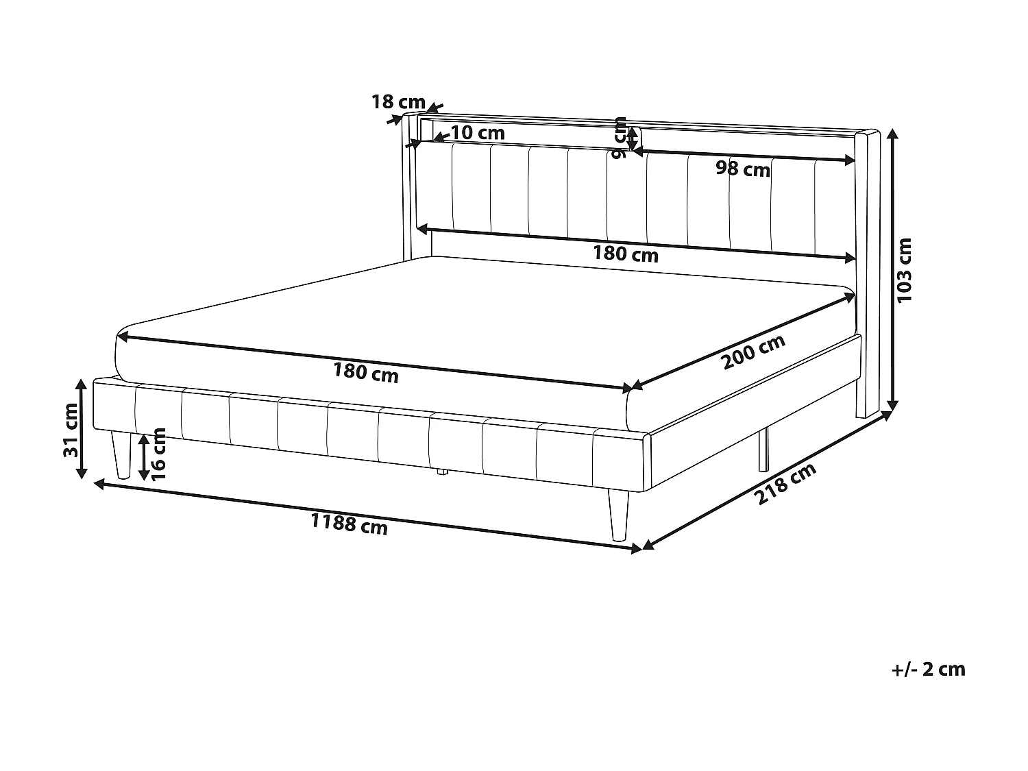 Lit avec LED Tissu BEAULIEU 180 x 200 cm avec rangement avec port USB Beige