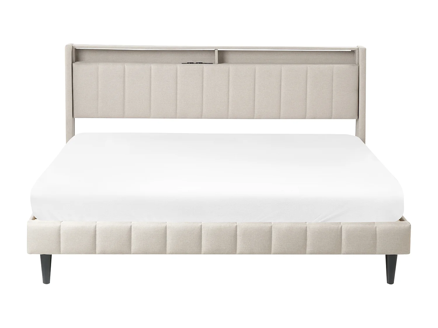 Lit avec LED Tissu BEAULIEU 180 x 200 cm avec rangement avec port USB Beige