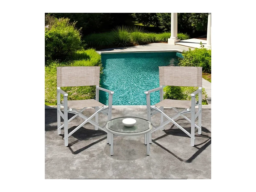 Sedia Regista Ketty alluminio seduta e schienale in textilene marrone chiaro x 2