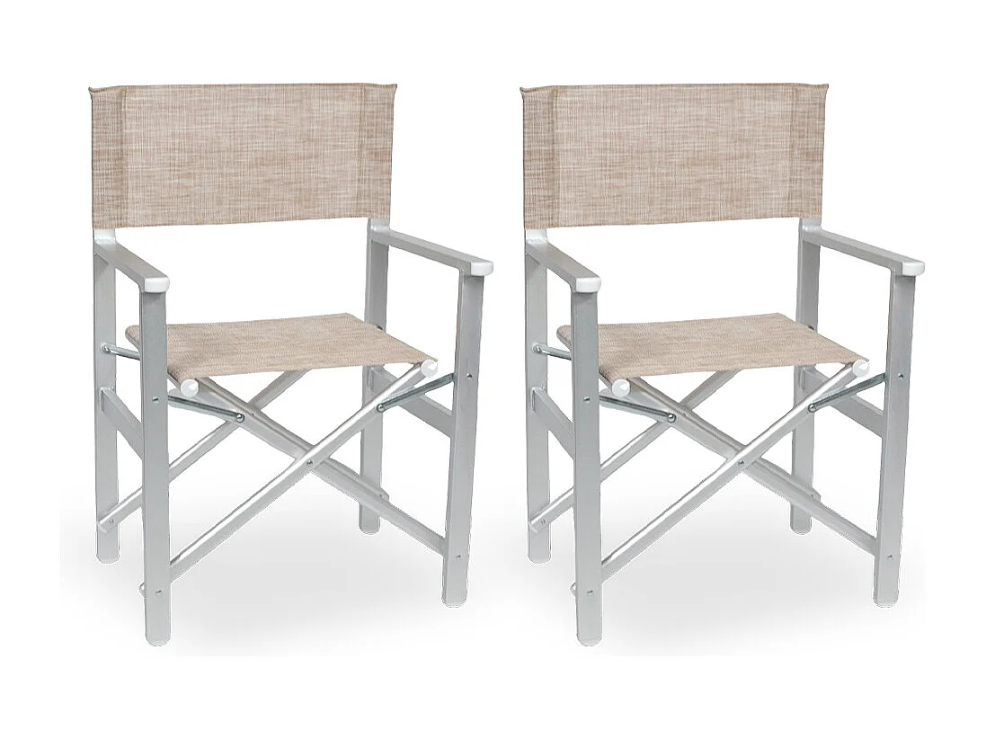 Chaise de réalisateur Ketty, aluminium, assise et dossier en textilène marron clair x 2