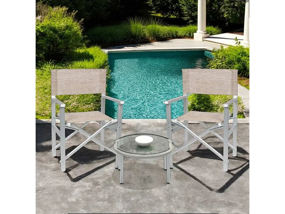 Chaise de réalisateur Ketty, aluminium, assise et dossier en textilène marron clair x 2