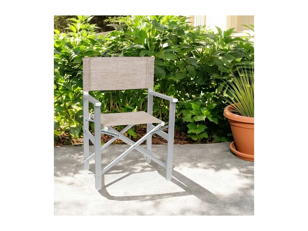 Sedia Regista Ketty in alluminio seduta e schienale in textilene marrone chiaro