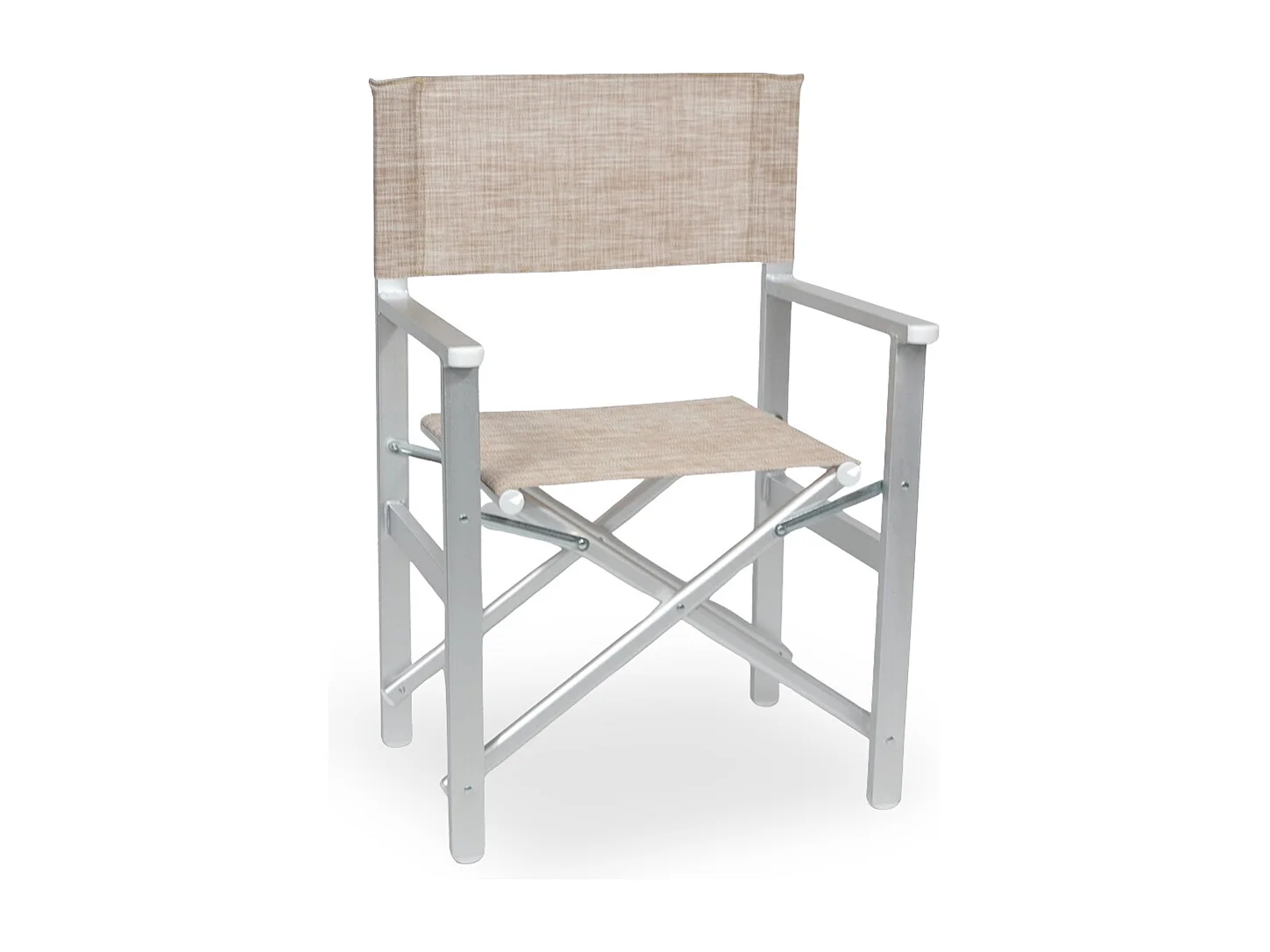 Chaise de réalisateur Ketty en aluminium, assise et dossier en textilène marron clair