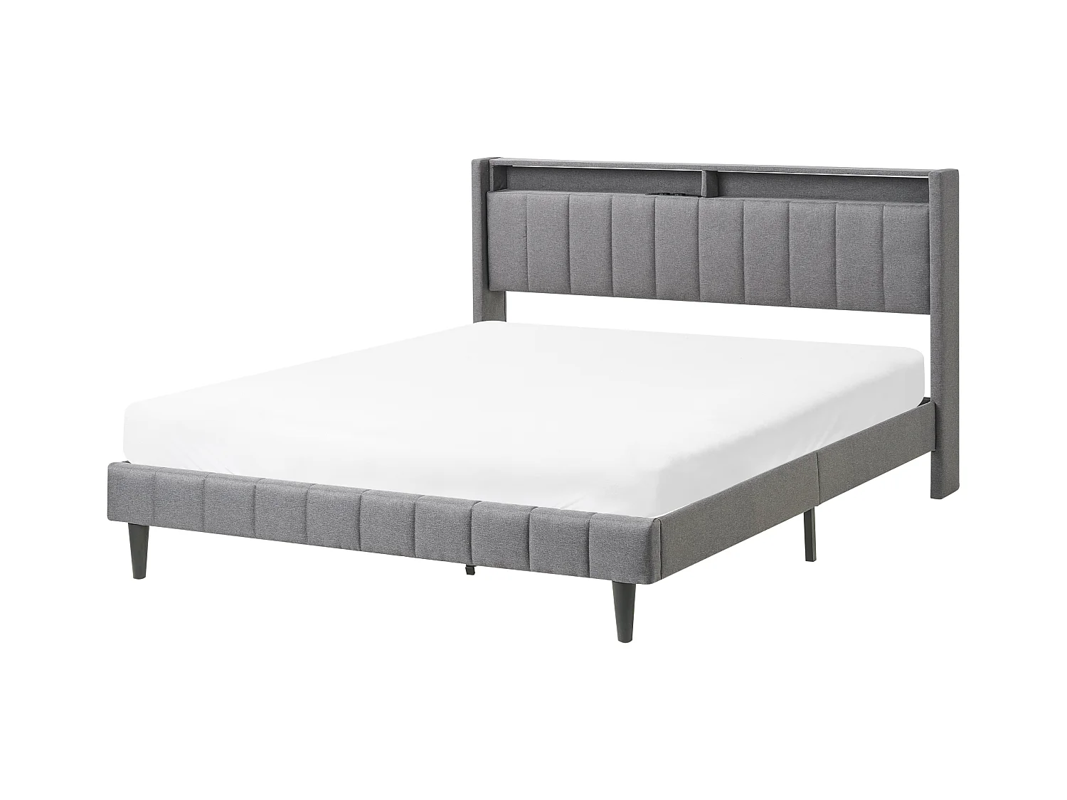 Lit avec LED Tissu BEAULIEU 160 x 200 cm avec rangement avec port USB Gris foncé