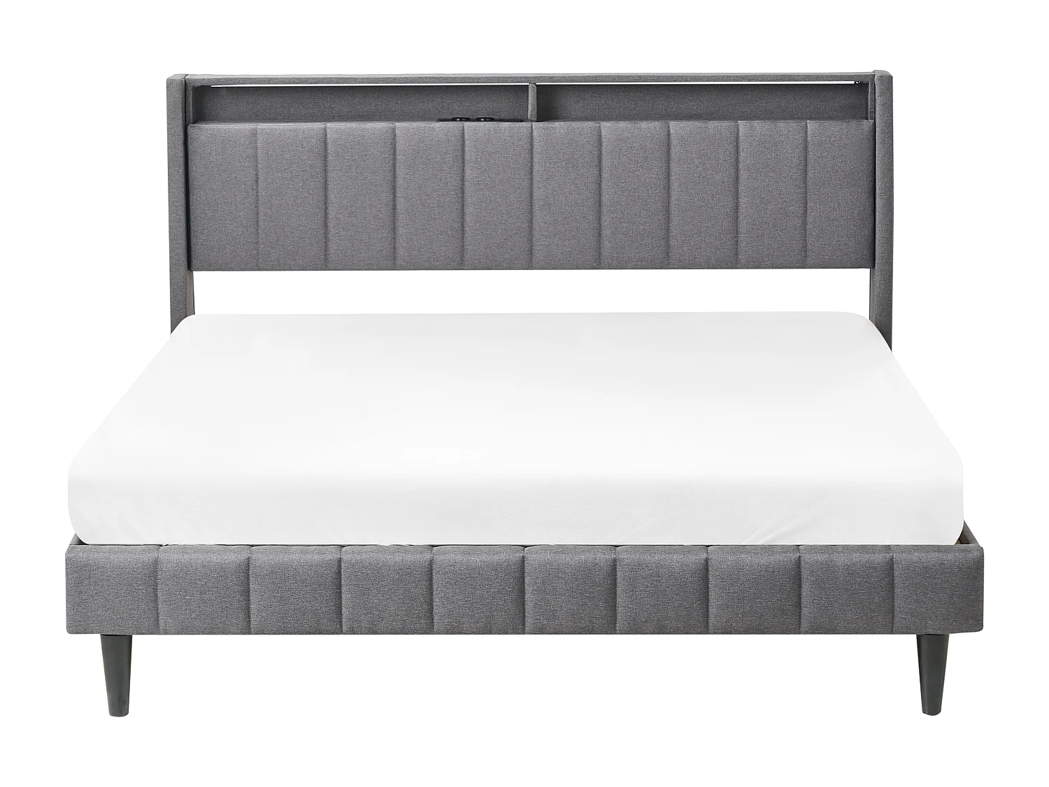 Lit avec LED Tissu BEAULIEU 160 x 200 cm avec rangement avec port USB Gris foncé