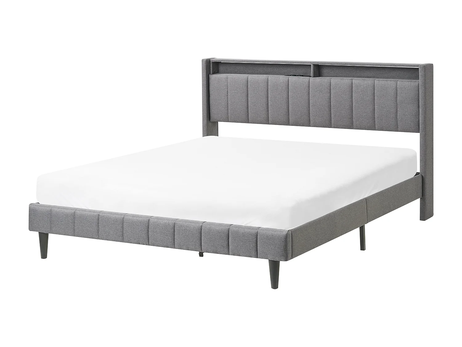 Lit avec LED Tissu BEAULIEU 160 x 200 cm avec rangement avec port USB Gris foncé