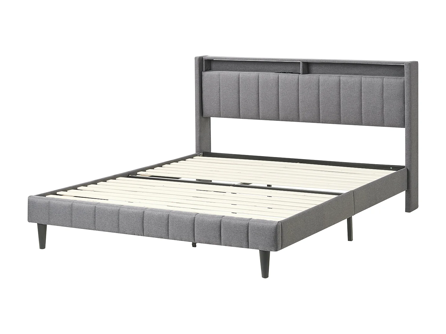 Lit avec LED Tissu BEAULIEU 160 x 200 cm avec rangement avec port USB Gris foncé