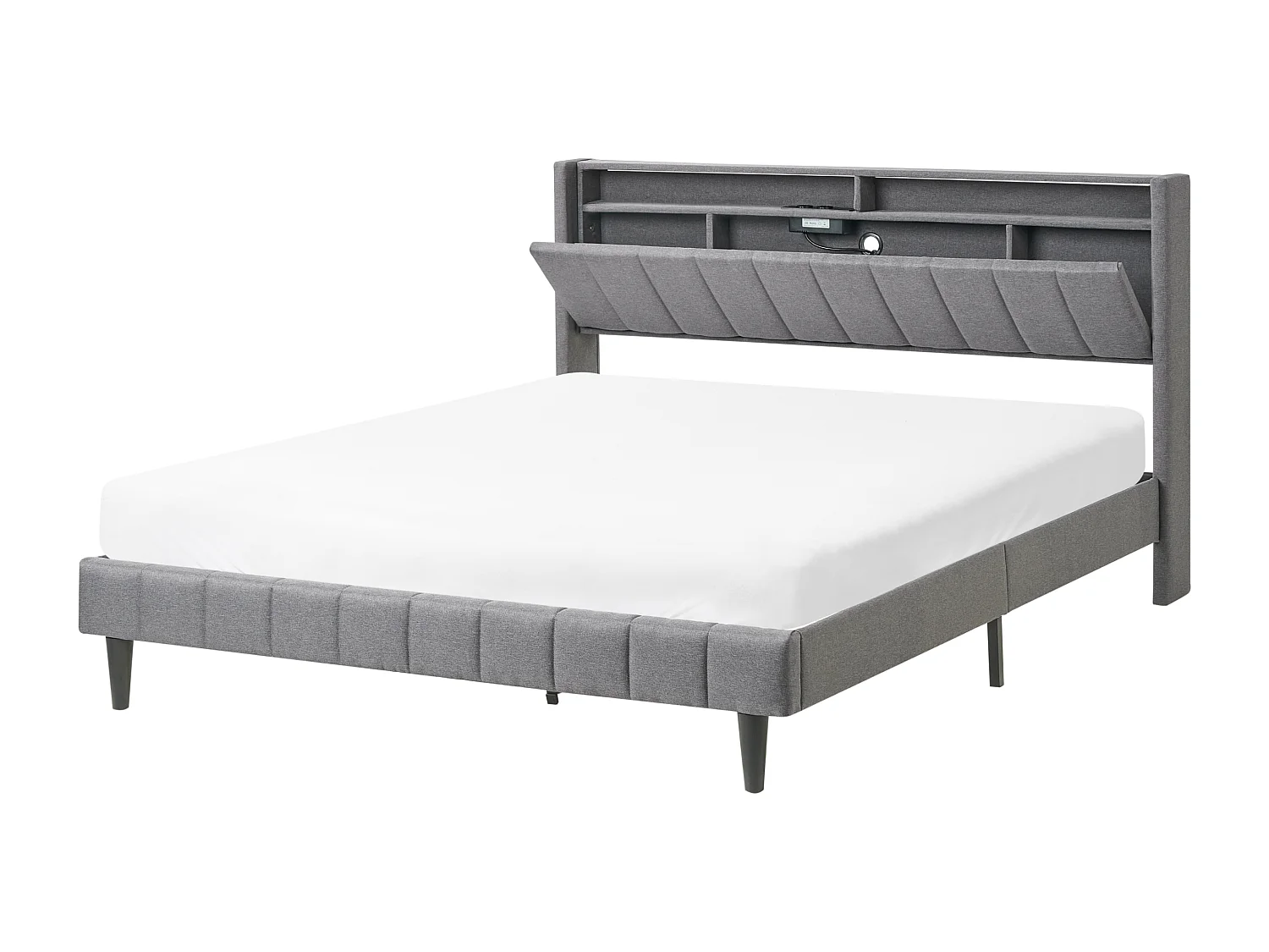 Lit avec LED Tissu BEAULIEU 160 x 200 cm avec rangement avec port USB Gris foncé