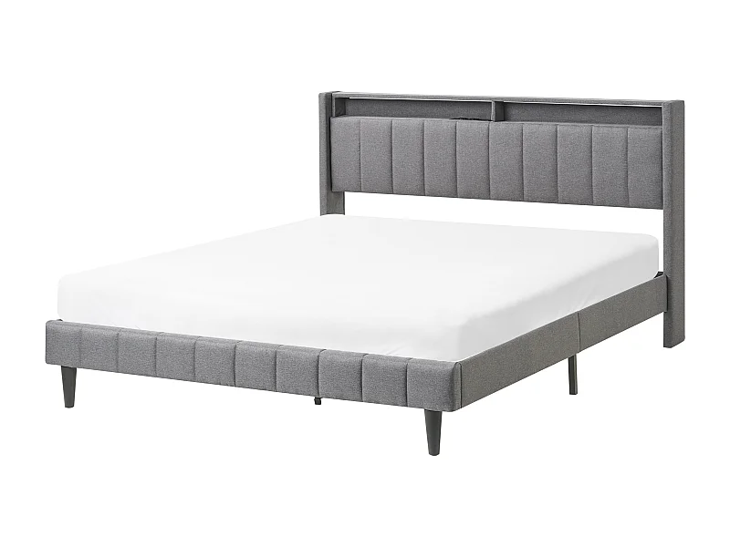 Lit avec LED Tissu BEAULIEU 160 x 200 cm avec rangement avec port USB Gris foncé
