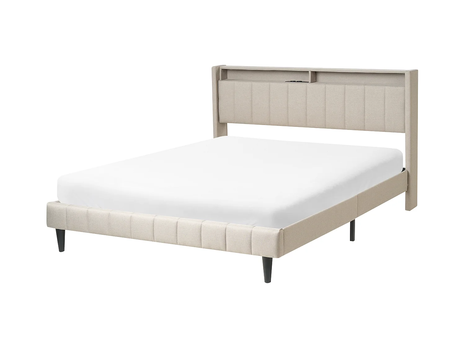 Lit avec LED Tissu BEAULIEU 160 x 200 cm avec rangement avec port USB Beige