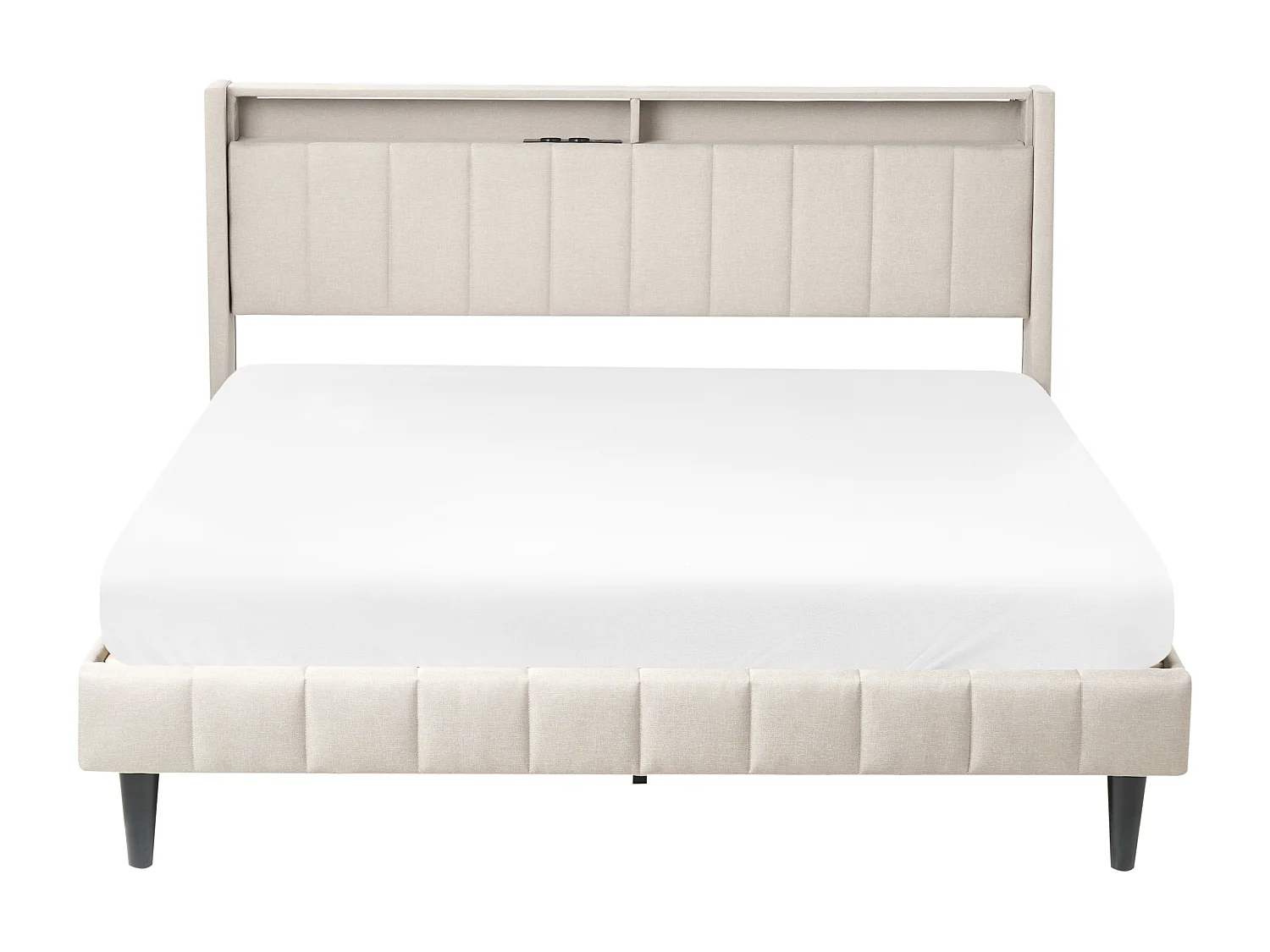 Lit avec LED Tissu BEAULIEU 160 x 200 cm avec rangement avec port USB Beige