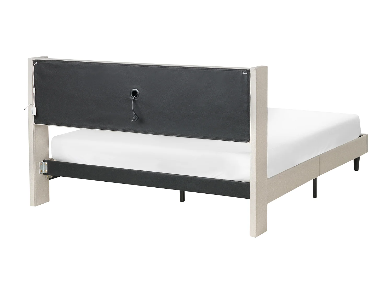 Lit avec LED Tissu BEAULIEU 160 x 200 cm avec rangement avec port USB Beige