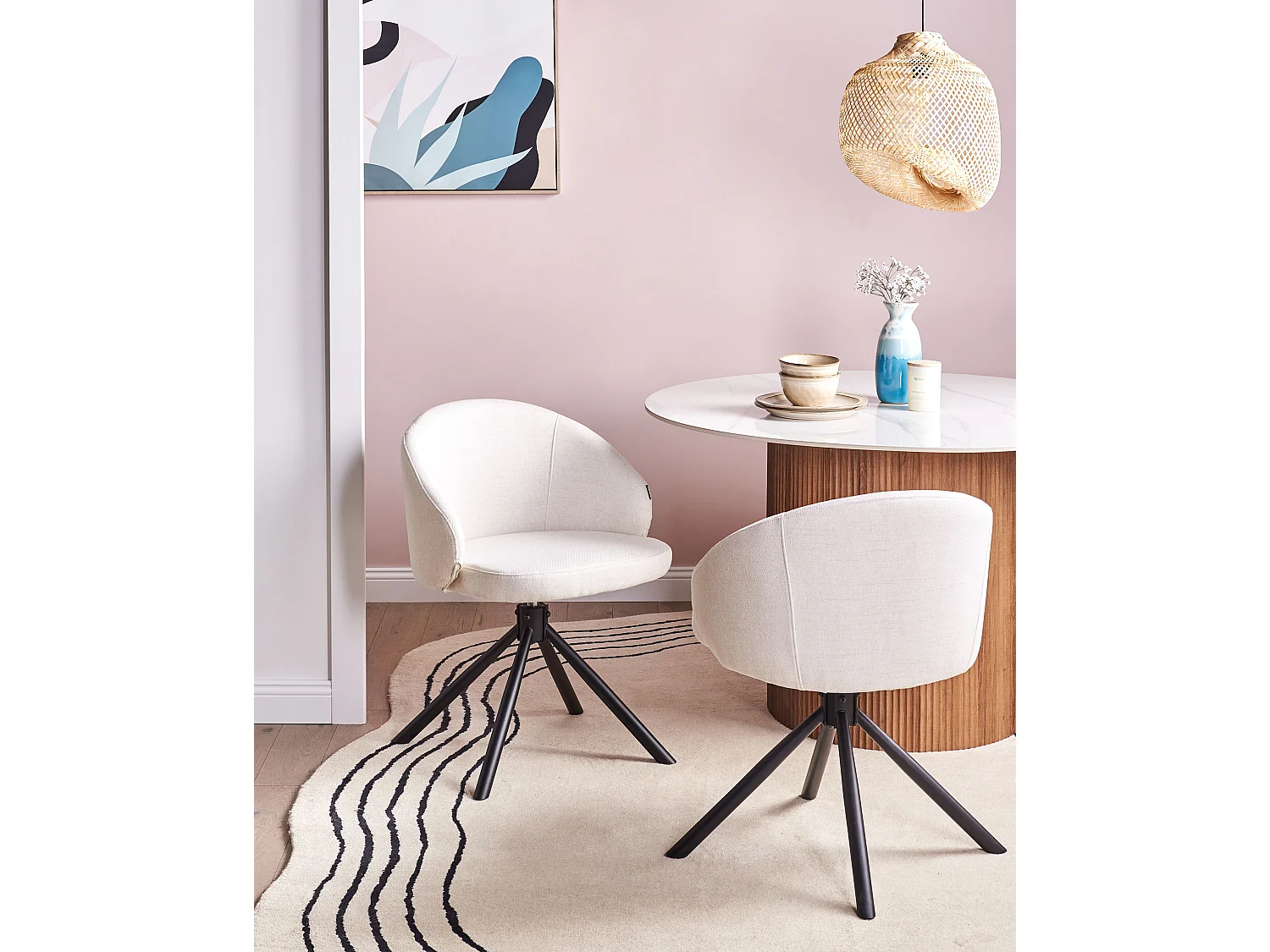 Lot de 2 chaises de salle à manger OVALO Tissu Blanc cassé