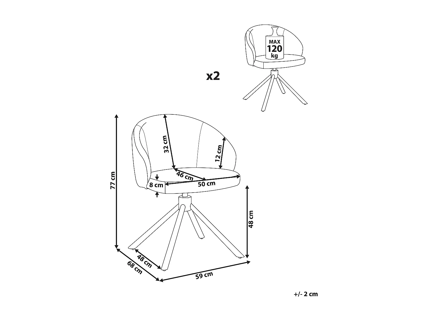 Lot de 2 chaises de salle à manger OVALO Tissu Blanc cassé