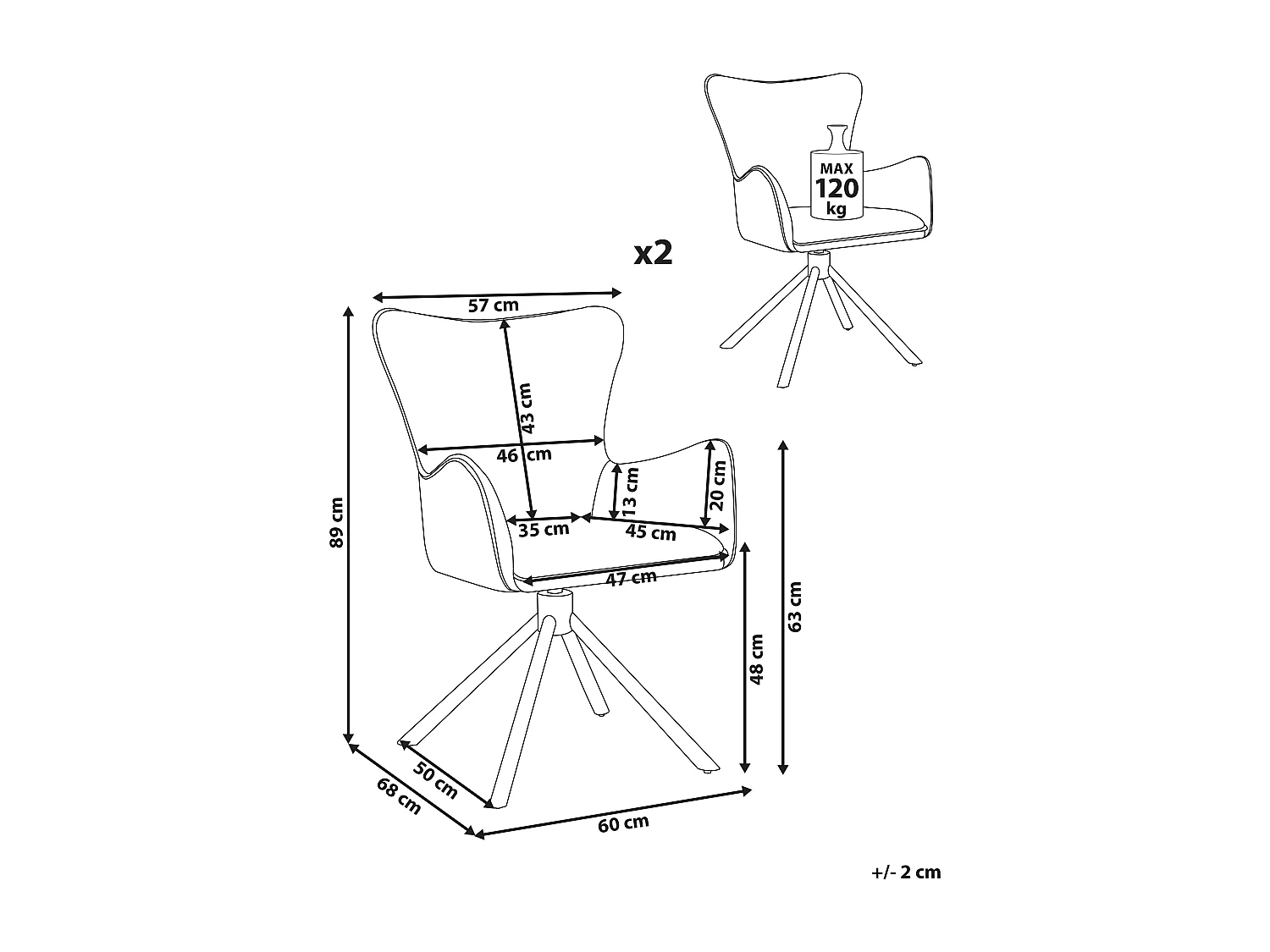 Lot de 2 chaises de salle à manger NOVI Bouclé Beige clair