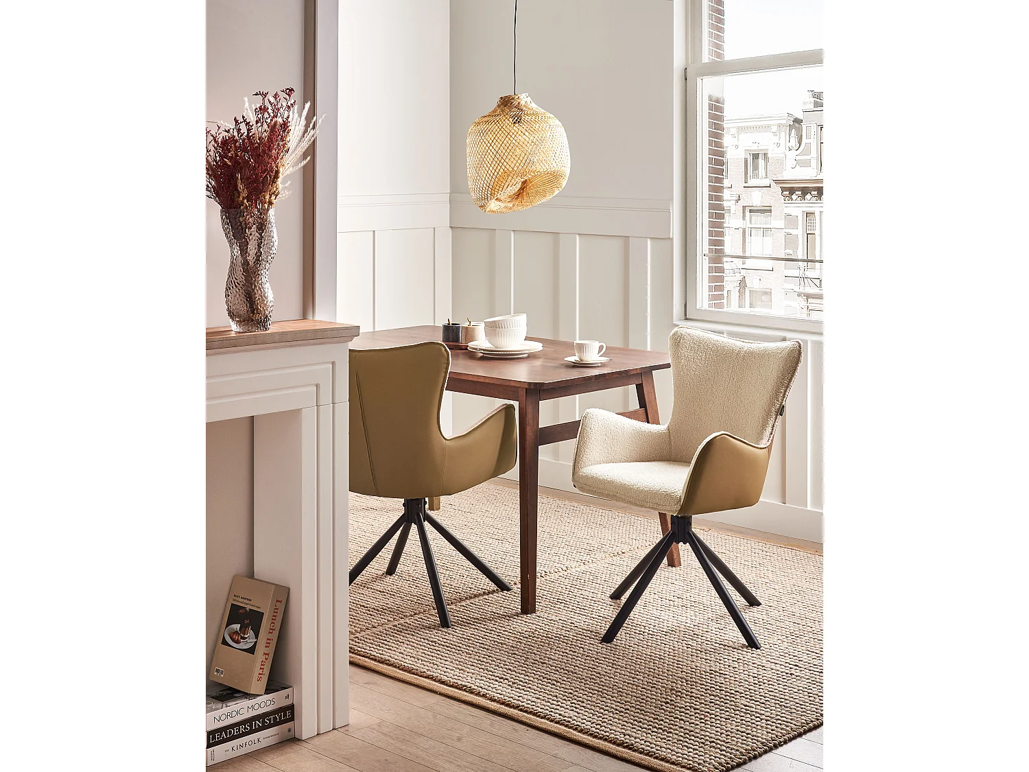 Lot de 2 chaises de salle à manger NOVI Bouclé Beige clair