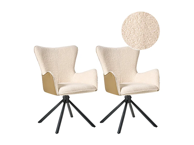 Lot de 2 chaises de salle à manger NOVI Bouclé Beige clair