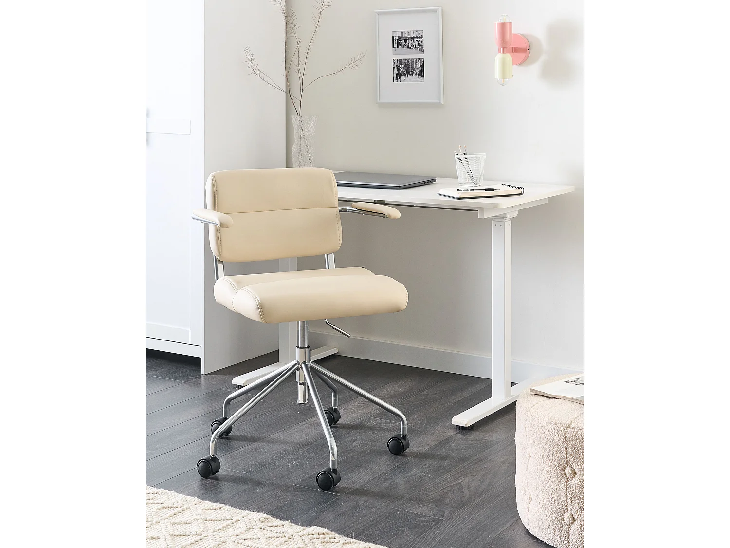 Chaise de bureau CANDOR Cuir PU Blanc cassé