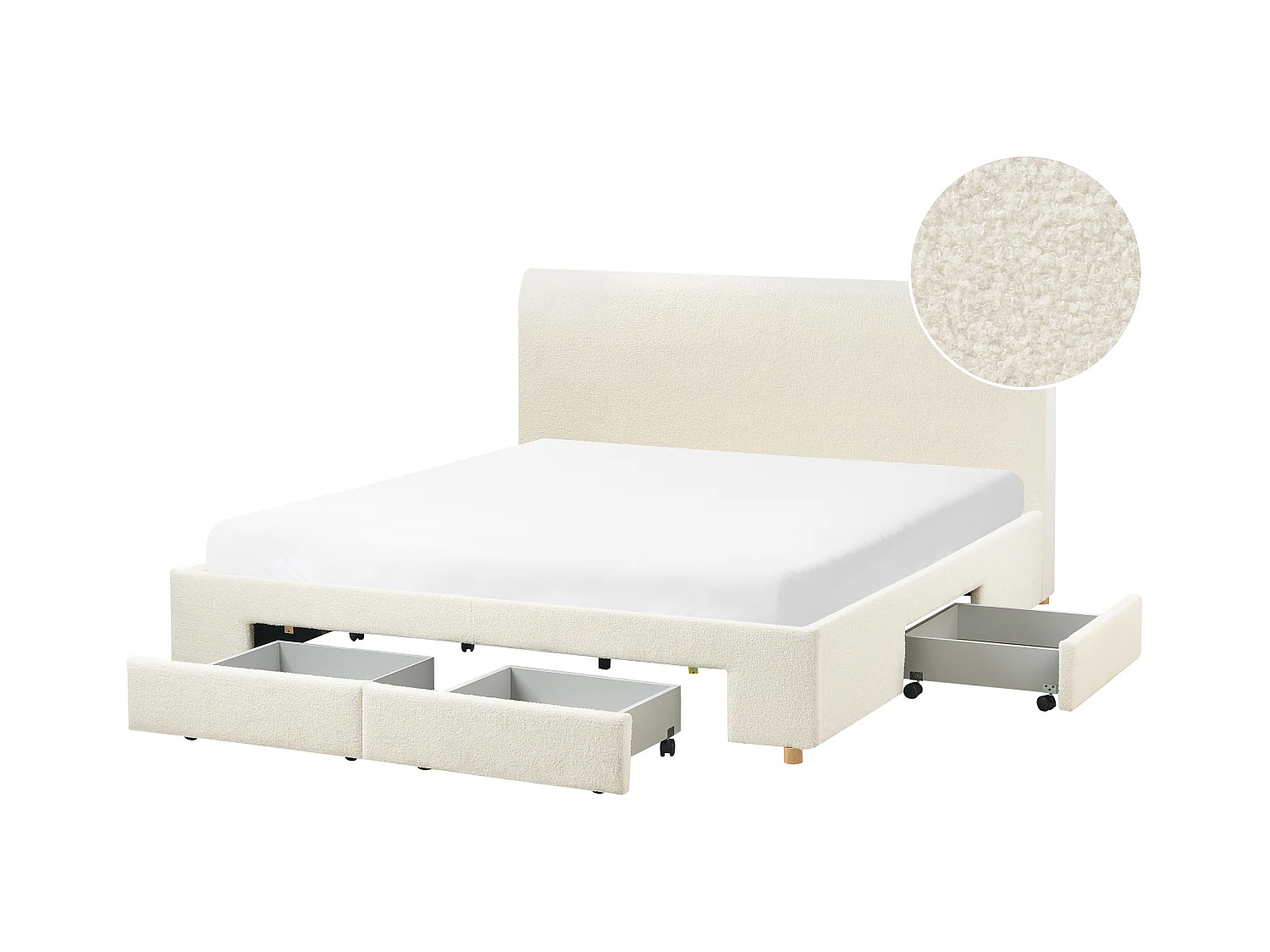 Lit avec tiroirs de rangement Bouclé SOUTRIN 180 x 200 cm Blanc cassé