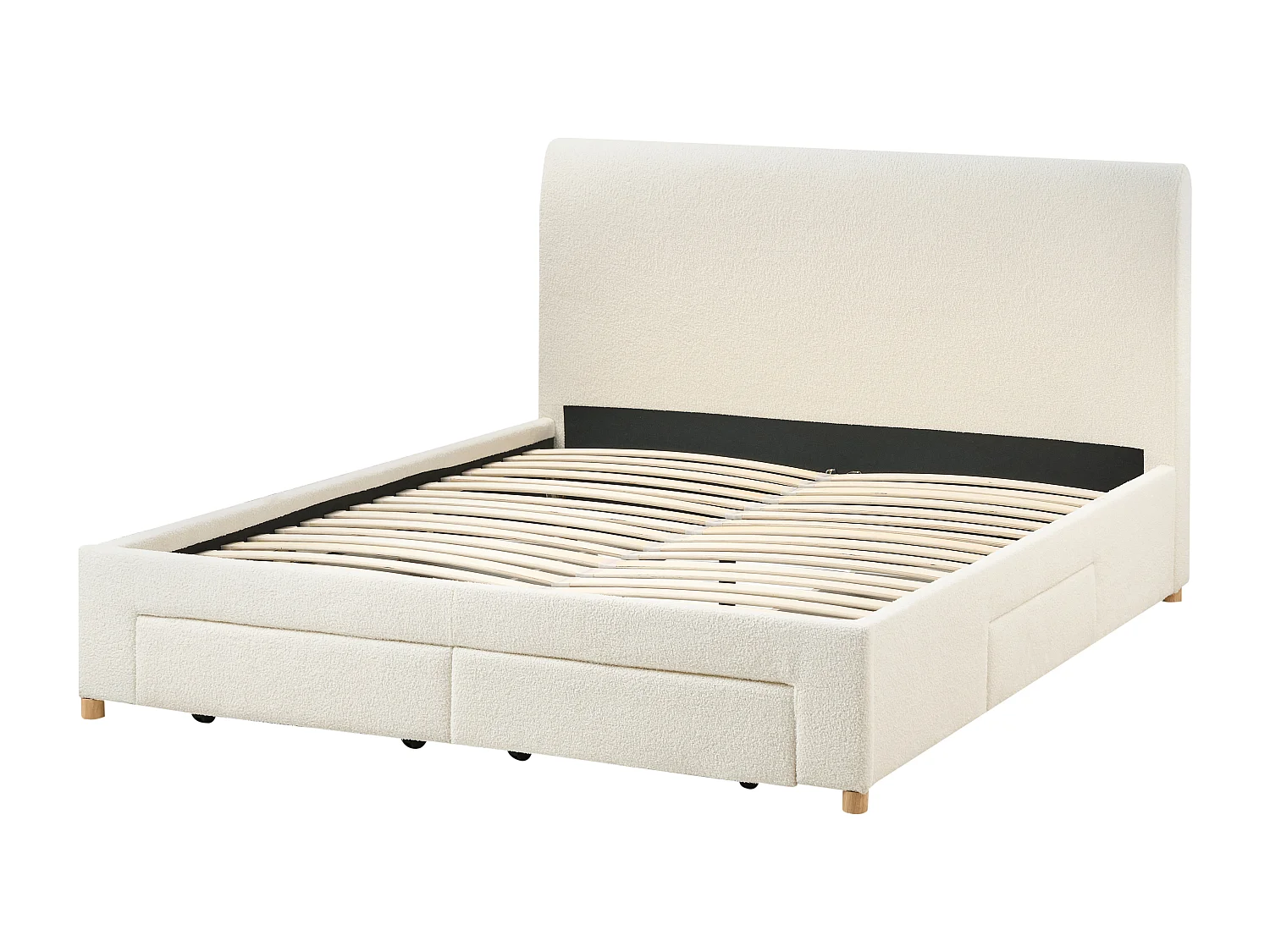 Lit avec tiroirs de rangement Bouclé SOUTRIN 180 x 200 cm Blanc cassé