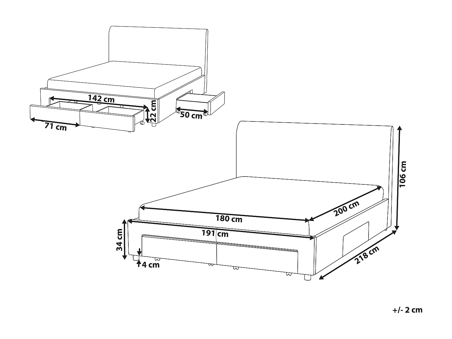 Lit avec tiroirs de rangement Bouclé SOUTRIN 180 x 200 cm Blanc cassé