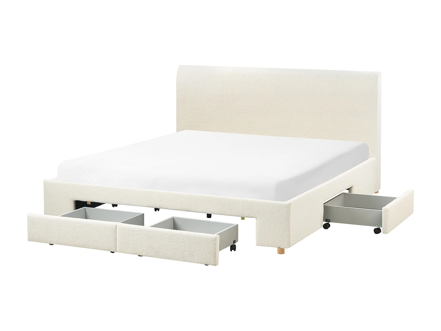 Lit avec tiroirs de rangement Bouclé SOUTRIN 180 x 200 cm Blanc cassé