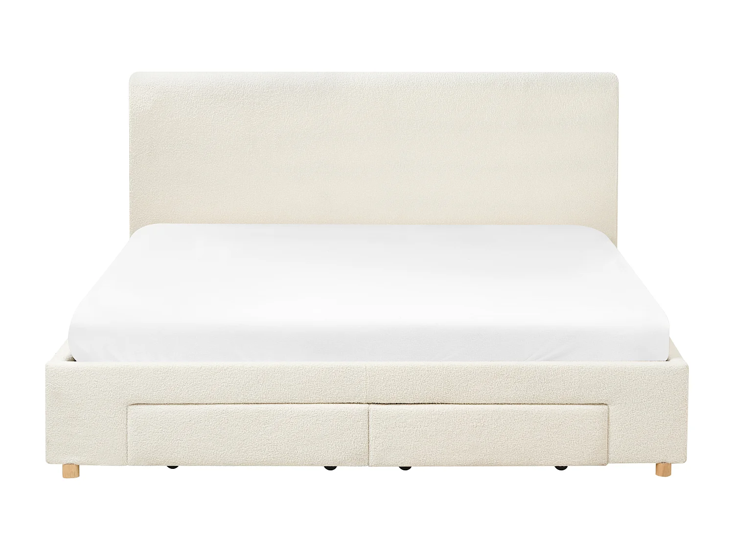 Lit avec tiroirs de rangement Bouclé SOUTRIN 180 x 200 cm Blanc cassé