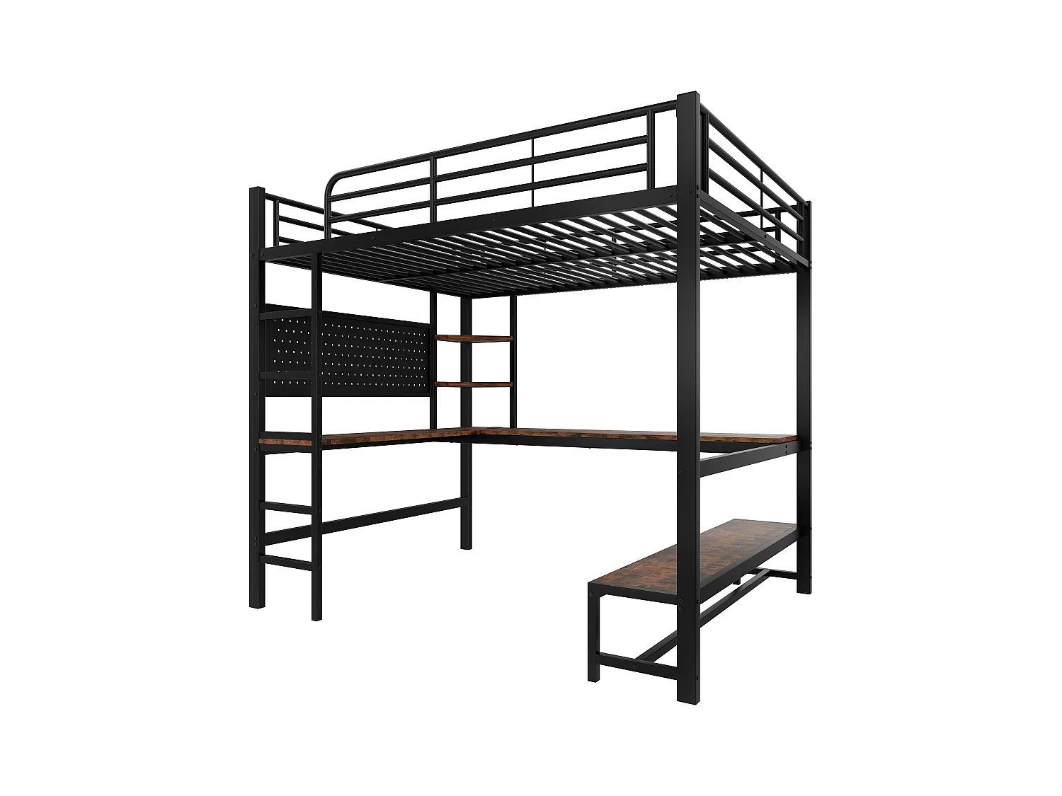 Lit mezzanine pour enfant - 140 x 200 cm - structure en fer - avec bureau + Leds + USB+Type-C - métal + MDF - noir