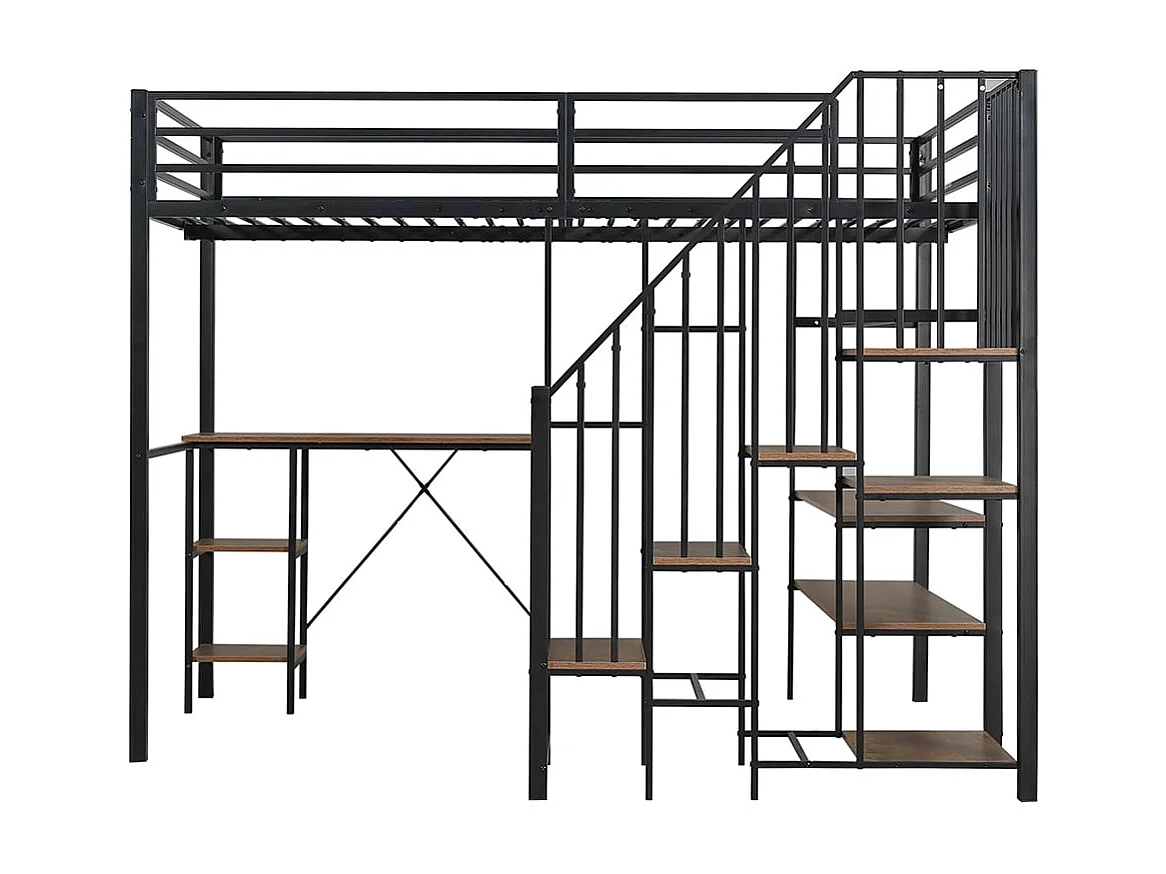 Letto a soppalco per bambini 120 x 200 cm, con tavolo e mensola, armadio, nero + legno vintage