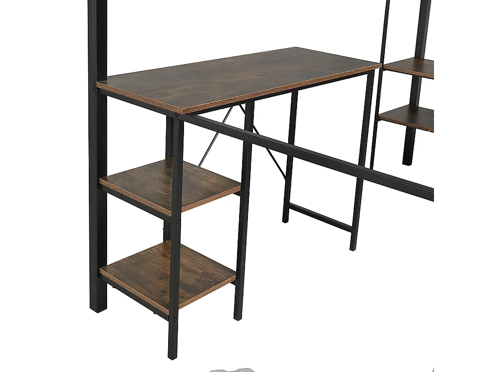 Letto a soppalco per bambini 120 x 200 cm, con tavolo e mensola, armadio, nero + legno vintage