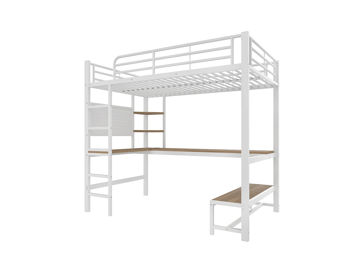 Lit mezzanine pour enfant - 90 x 200 cm - structure en fer - avec bureau + Leds + USB+Type-C - métal + MDF - blanc