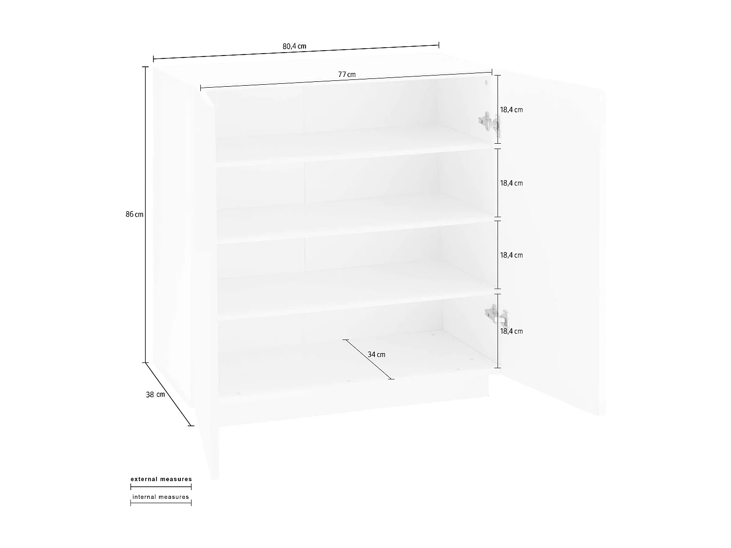 Scarpiera 2 ante L 80.4 x H 86 x P 38 cm 16 paia, bianco