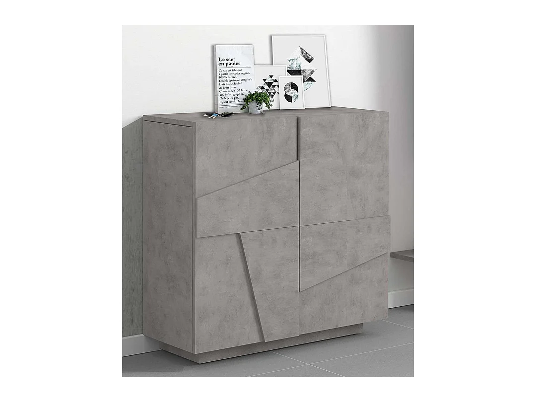 Meuble chaussure d'entrée 2 portes design moderne béton 16 paires de chaussures Ping C16