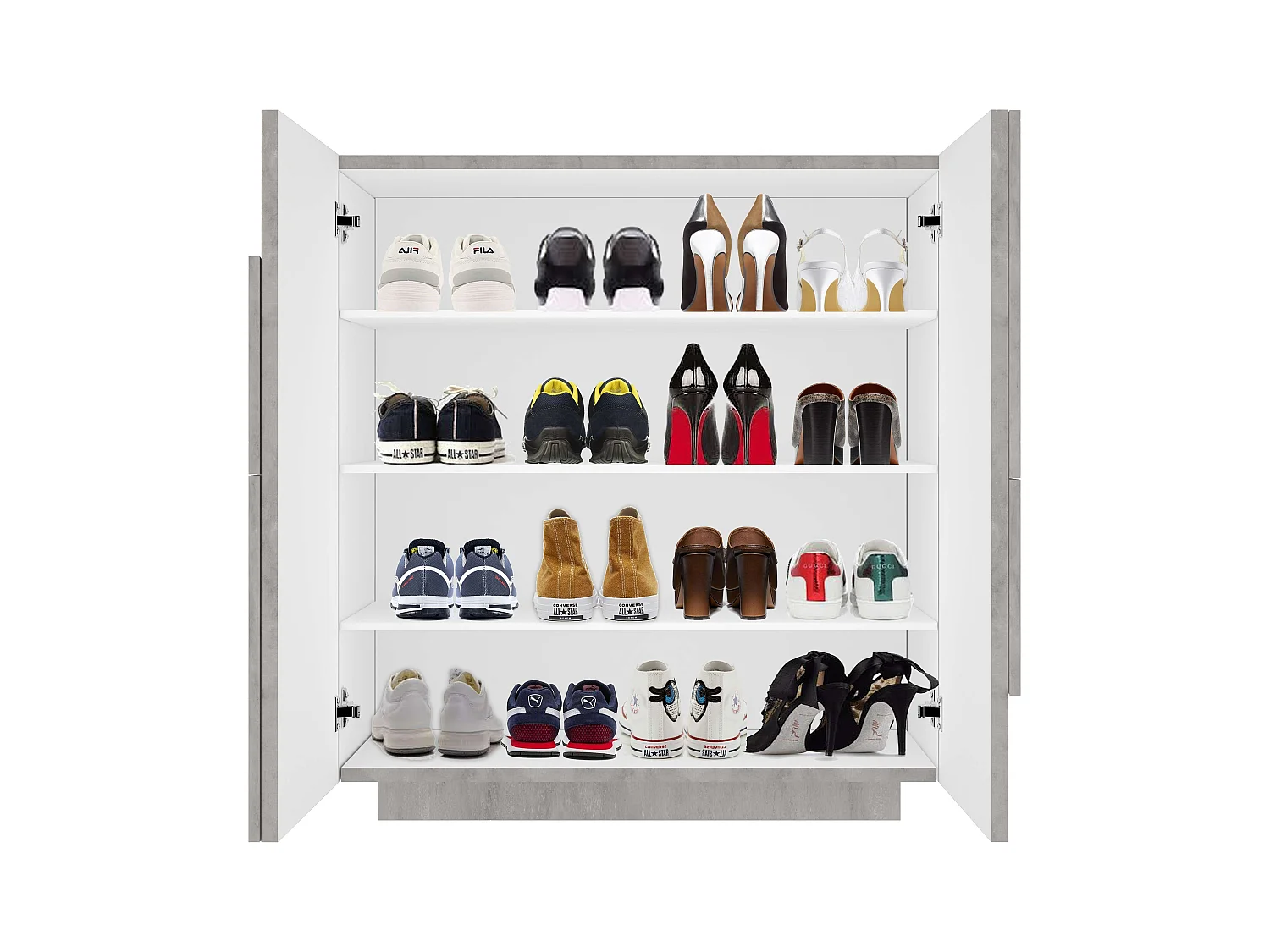 Meuble chaussure d'entrée 2 portes design moderne béton 16 paires de chaussures Ping C16