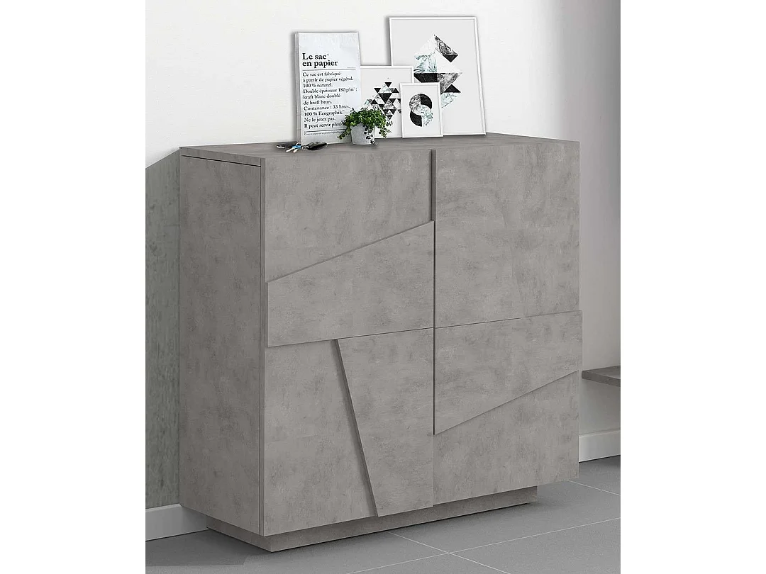 Meuble chaussure d'entrée 2 portes design moderne béton 16 paires de chaussures Ping C16