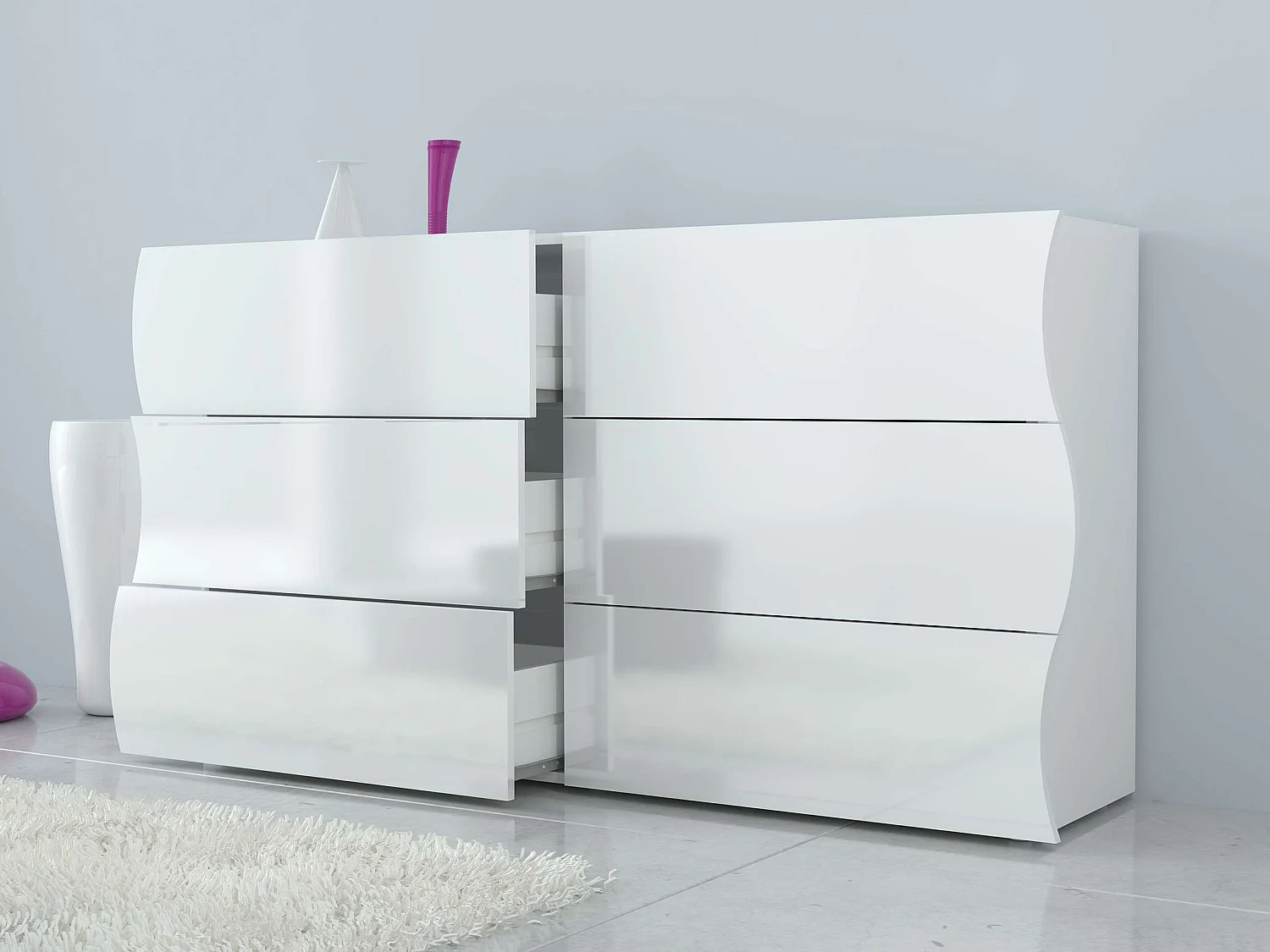 Commode chambre 6 tiroirs blanc moderne Onda Sideboard