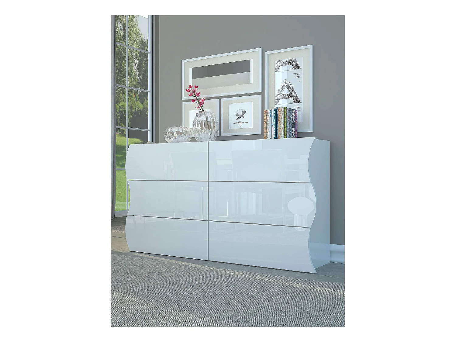 Commode chambre 6 tiroirs blanc moderne Onda Sideboard