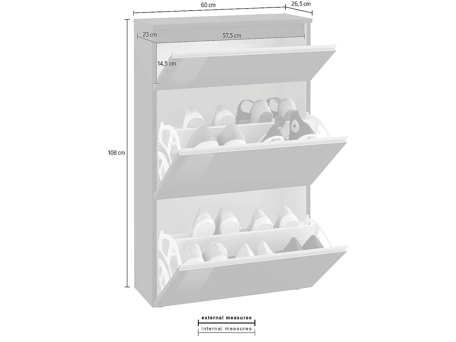 Meuble Chaussures 60cm 2 placards portes rabattables 12 Paires De Chaussures Magic Bata Ardesia