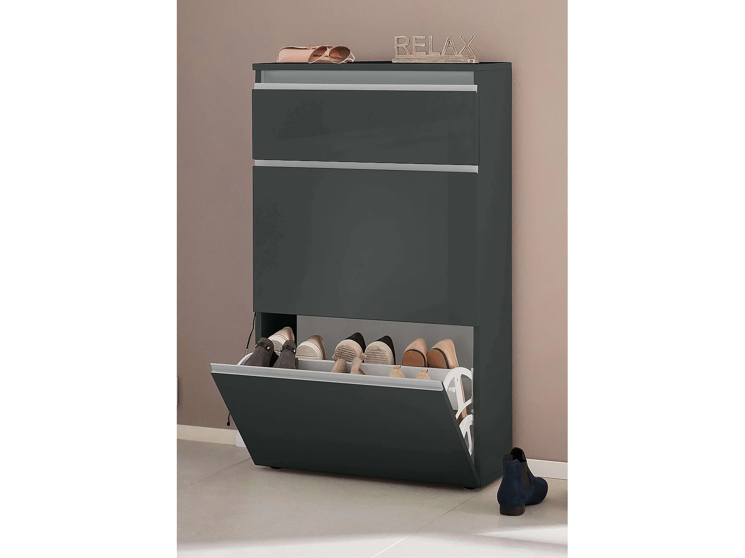 Schuhschrank 60cm 2 Klapptüren Platz für 12 Paar Schuhe Magic Bata Ardesia