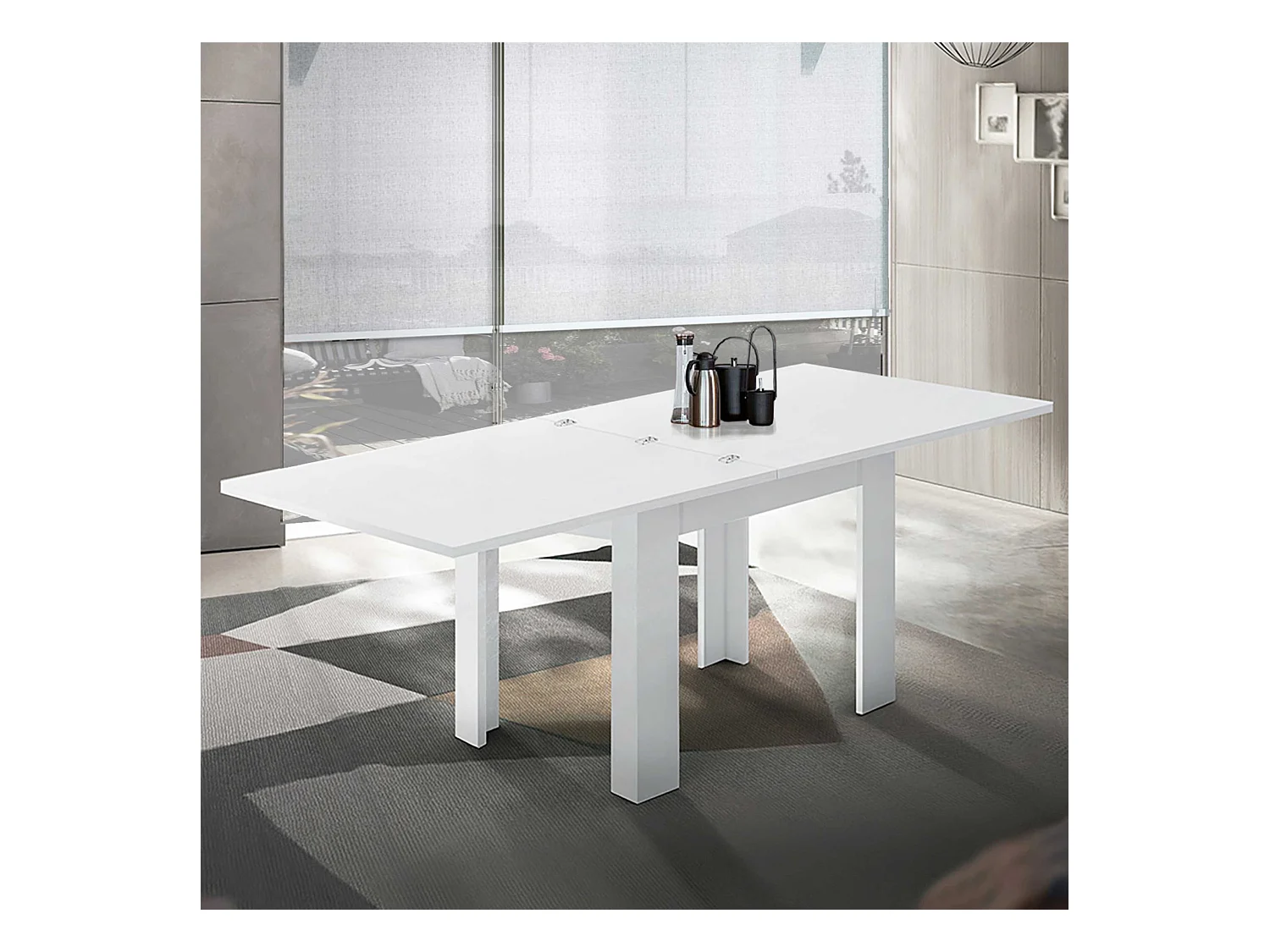 Tavolo allungabile Jesi ideale per 6-8 persone colore bianco lucido 90/180x90x75 cm