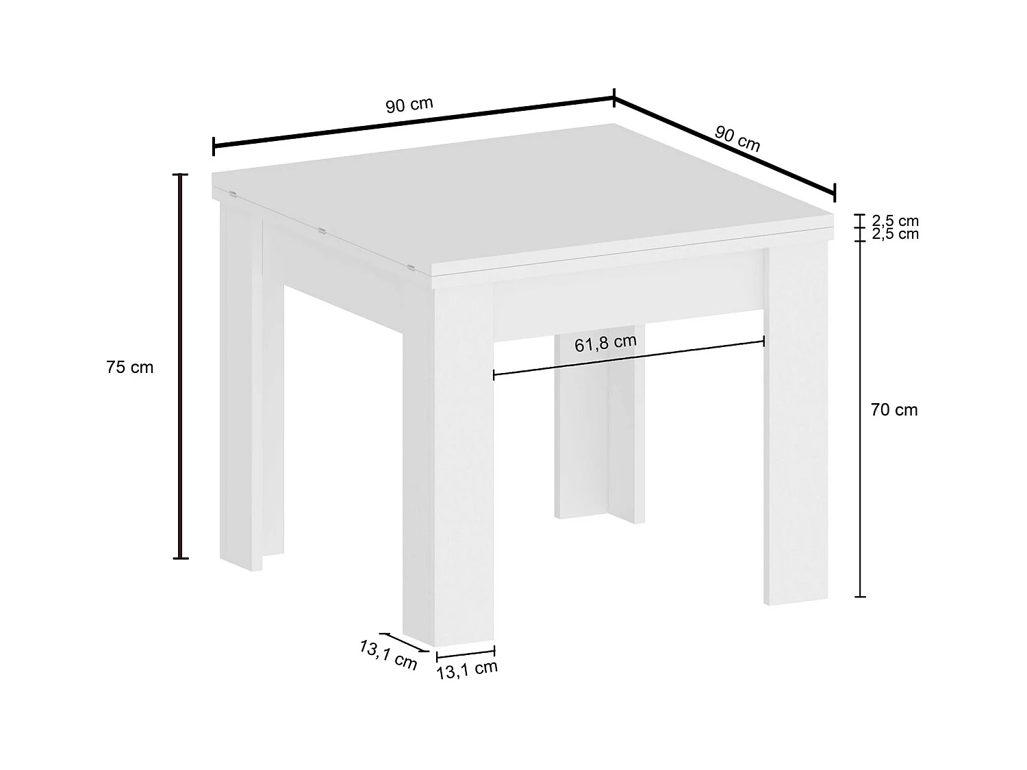 Tavolo allungabile Jesi ideale per 6-8 persone colore bianco lucido 90/180x90x75 cm
