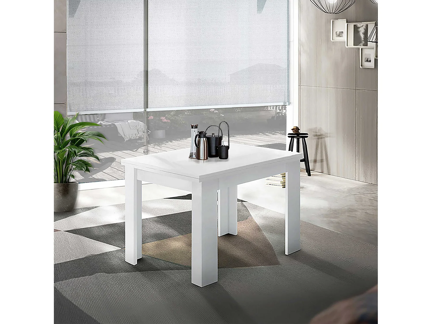 Mesa extensible blanca de diseño moderno 90-180x90cm salón y cocina Jesi Liber