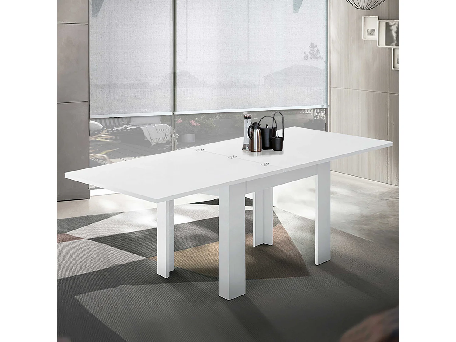 Mesa extensible blanca de diseño moderno 90-180x90cm salón y cocina Jesi Liber