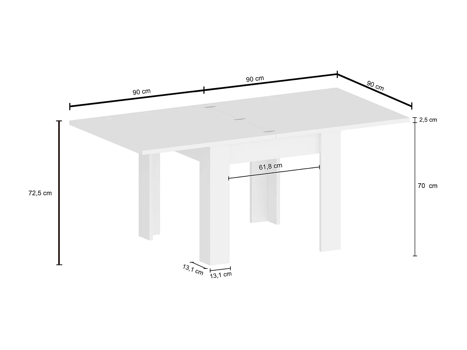 Mesa extensible blanca de diseño moderno 90-180x90cm salón y cocina Jesi Liber