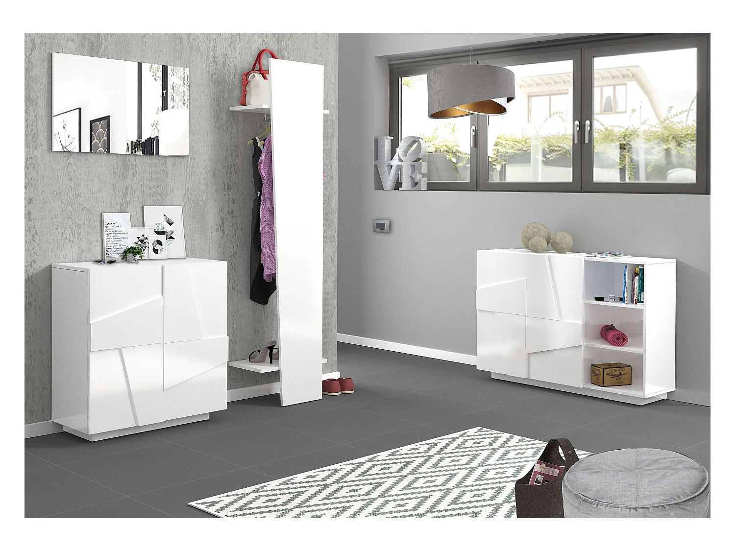 Meuble chaussure blanc au design moderne 2 portes 16 paires Ping W16
