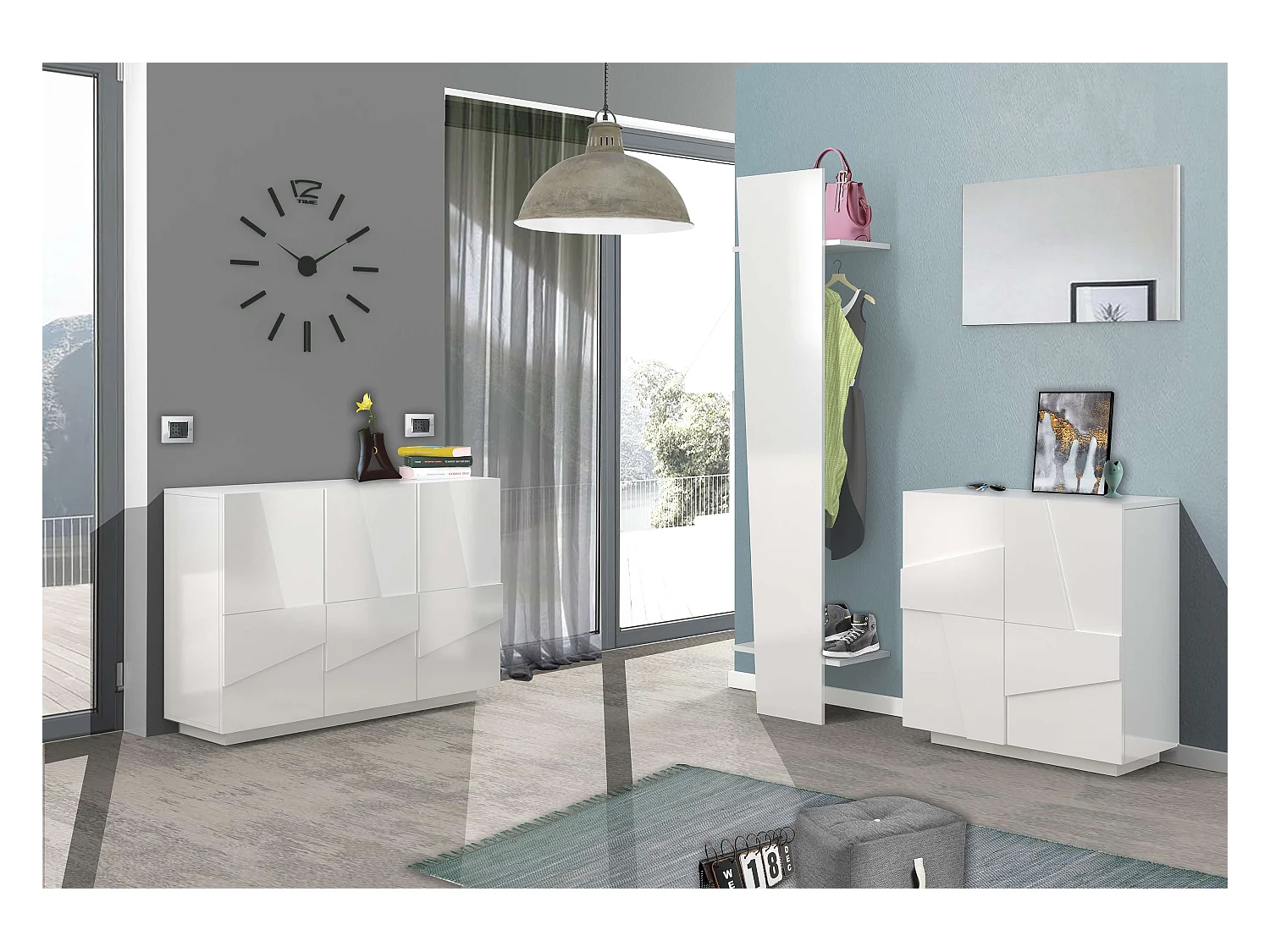 Meuble chaussure blanc au design moderne 2 portes 16 paires Ping W16