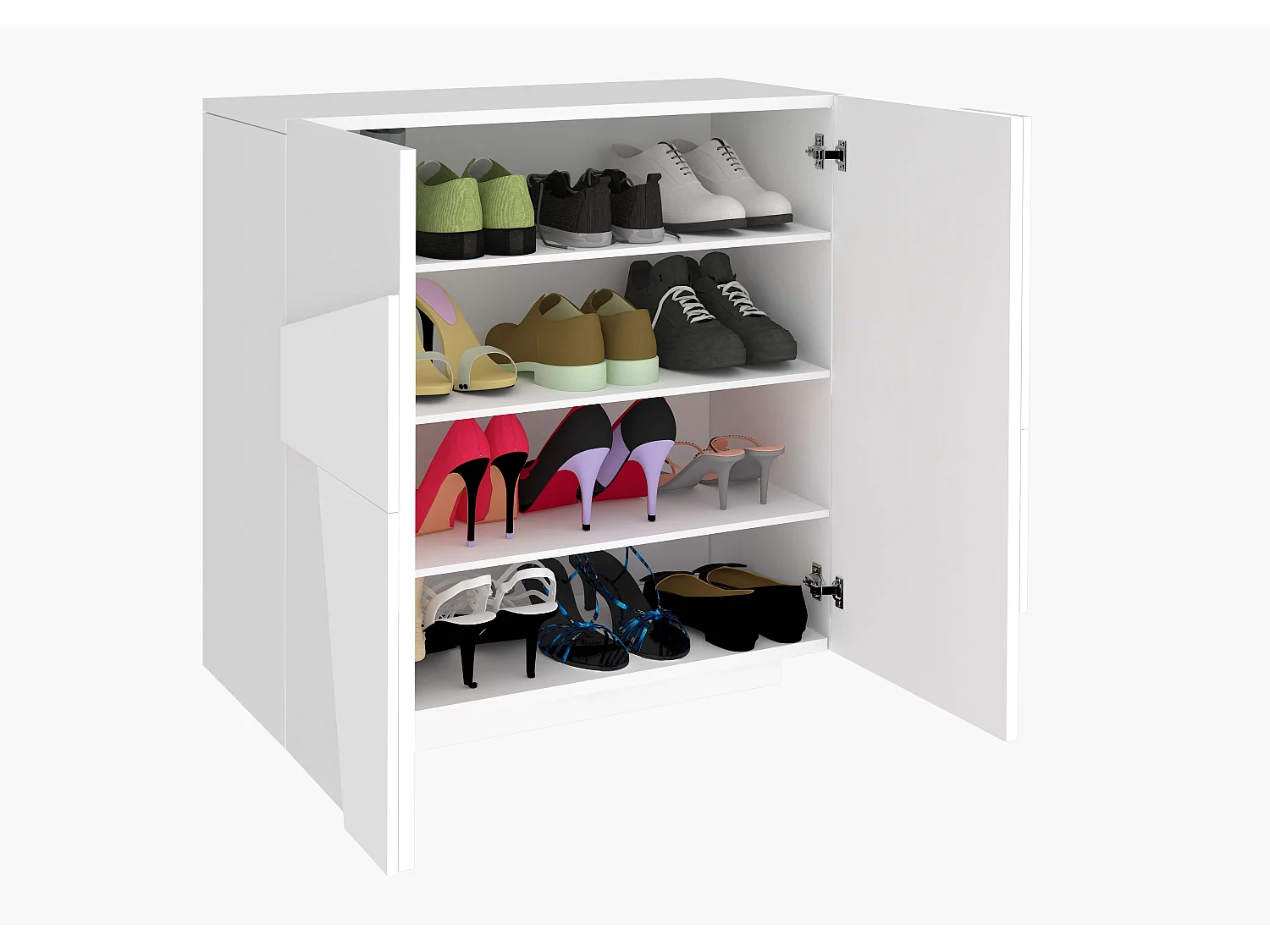 Zapatero de entrada 2 puertas diseño moderno blanco 16 pares de zapatos Ping W16