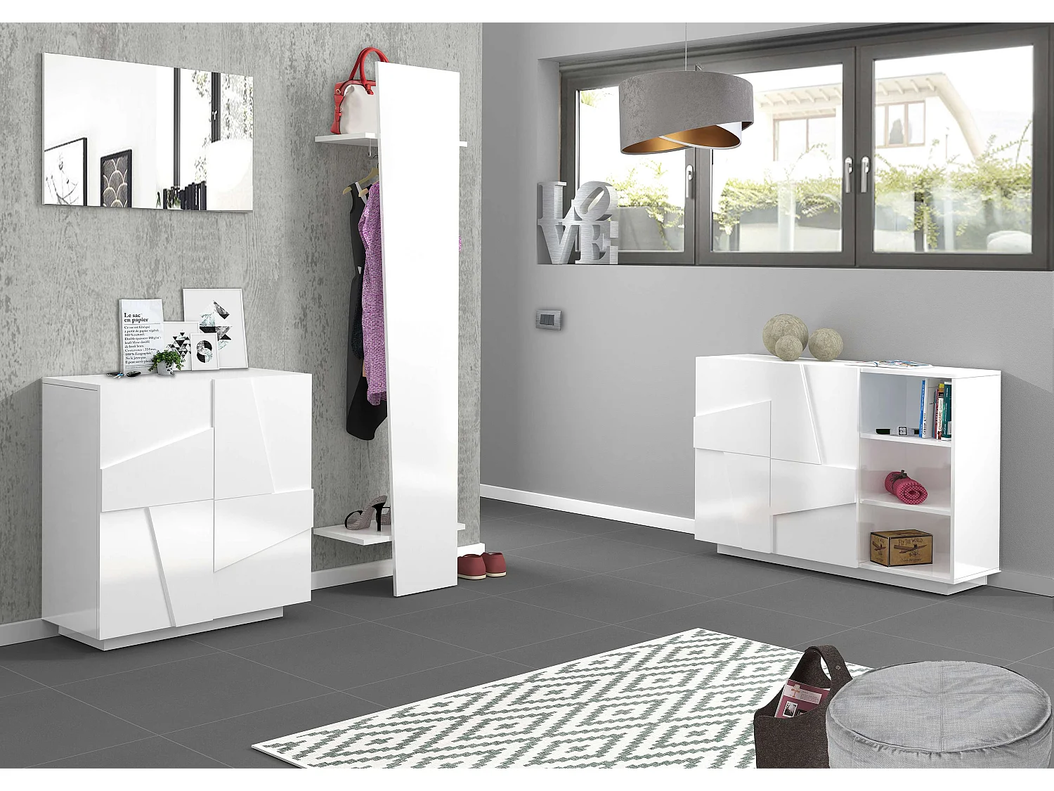 Zapatero de entrada 2 puertas diseño moderno blanco 16 pares de zapatos Ping W16