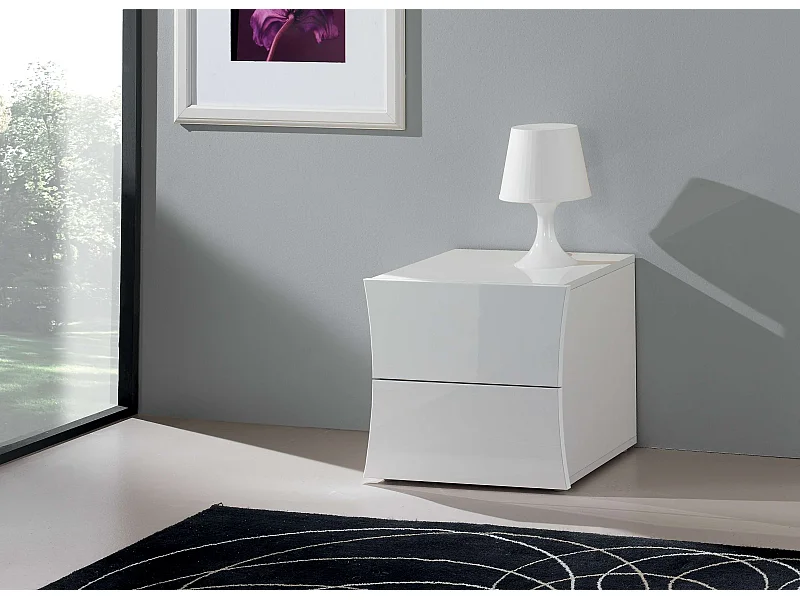 Comodino design bianco lucido 2 cassetti camera da letto Arco Smart