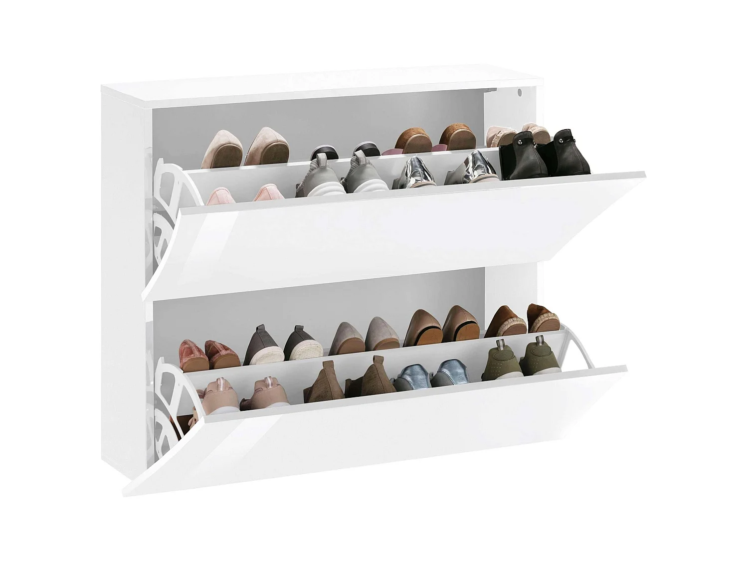 Armoire à chaussures 2 portes 16 paires design blanc brillant Arco S